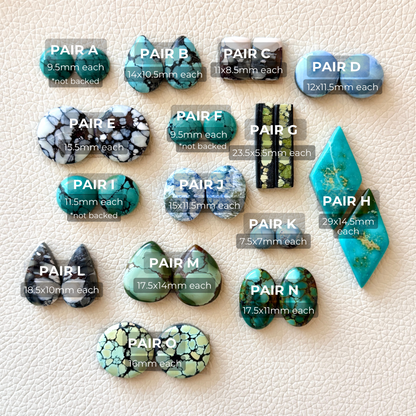 7-29mm Hubei Turquoise (Backed) Cabochon Pairs - Choose your Pair (W1)