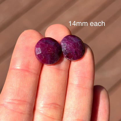 Ruby Cabochon Pair Round Rose cut - 14mm - W7