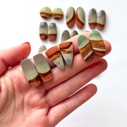 Scenic Polychrome Jasper Cabochon Pairs - Choose your Pair (W13)