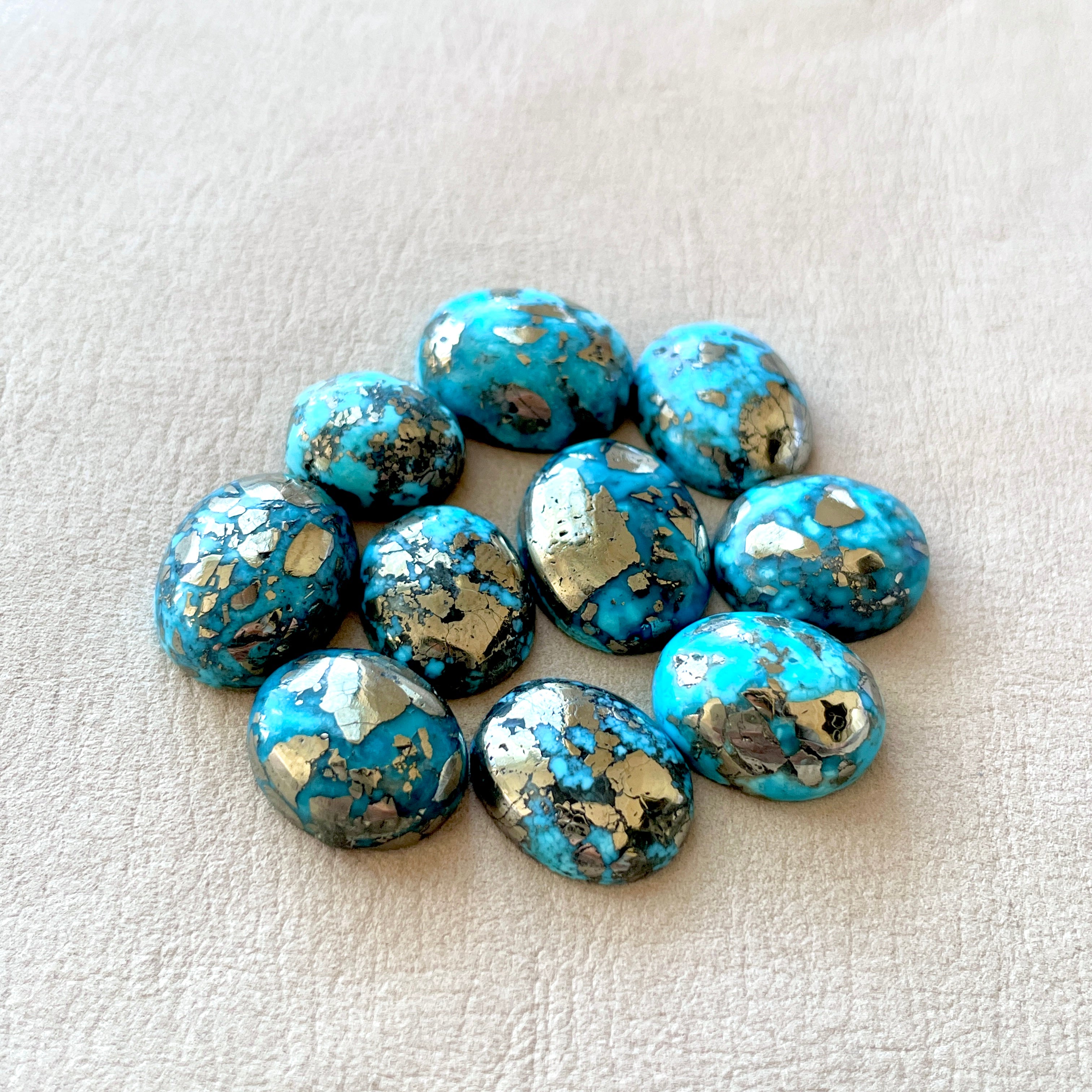 Morenci Turquoise With Pyrite Designer online Cut Cabochon, Designer Cabochons