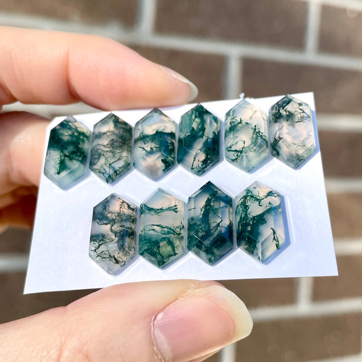 Moss Agate Long Hexagonal Cabochon Smooth (16x8mm) - Choose your Stone (W6)