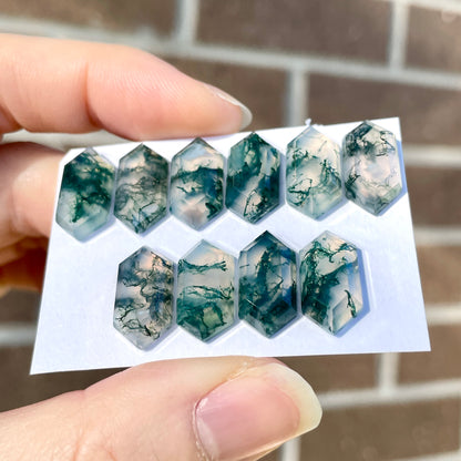 Moss Agate Long Hexagonal Cabochon Smooth (16x8mm) - Choose your Stone (W6)