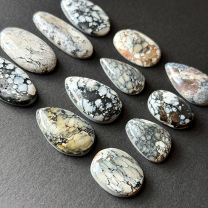 Dark Moon Hubei ("White Turquoise") Cabochon Smooth (Backed) - Choose your Stone (W13)