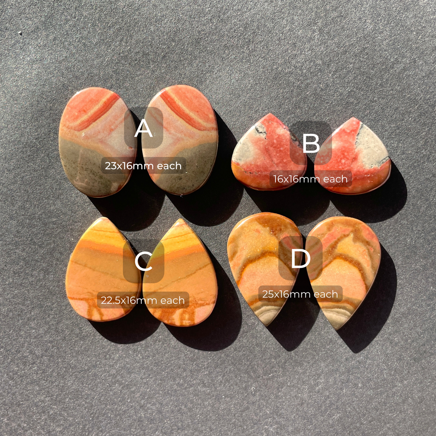 Polychrome Jasper Cabochon Pairs - Choose your Pair (B)(W3)