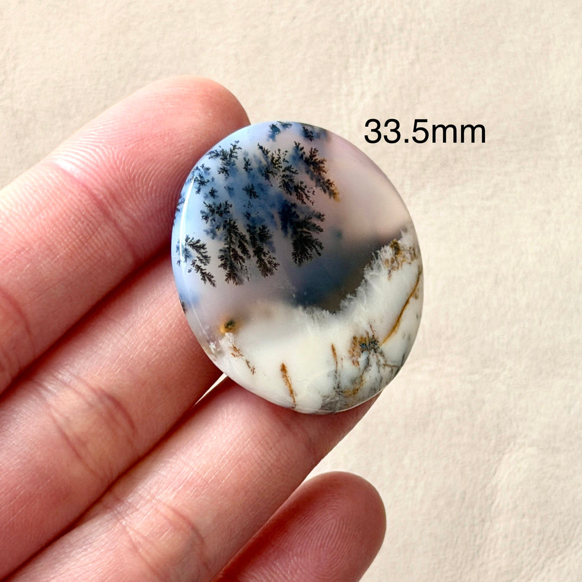 ‘Winter Canopy' Dendritic Opal Agate Round Cabochon - 33.5mm (W16)