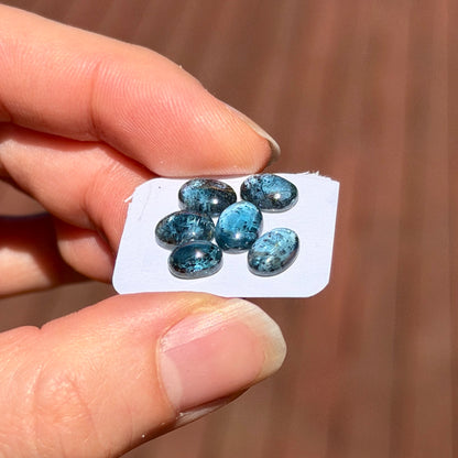 6pcs Teal Moss Kyanite Cabochons Smooth Oval - 7-8mm (FULL LOT) (W14)