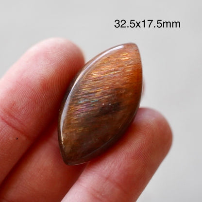 Rainbow 'Meteor Shower' Sunstone Cabochon - 32.5 x 17.5mm (A-W2)