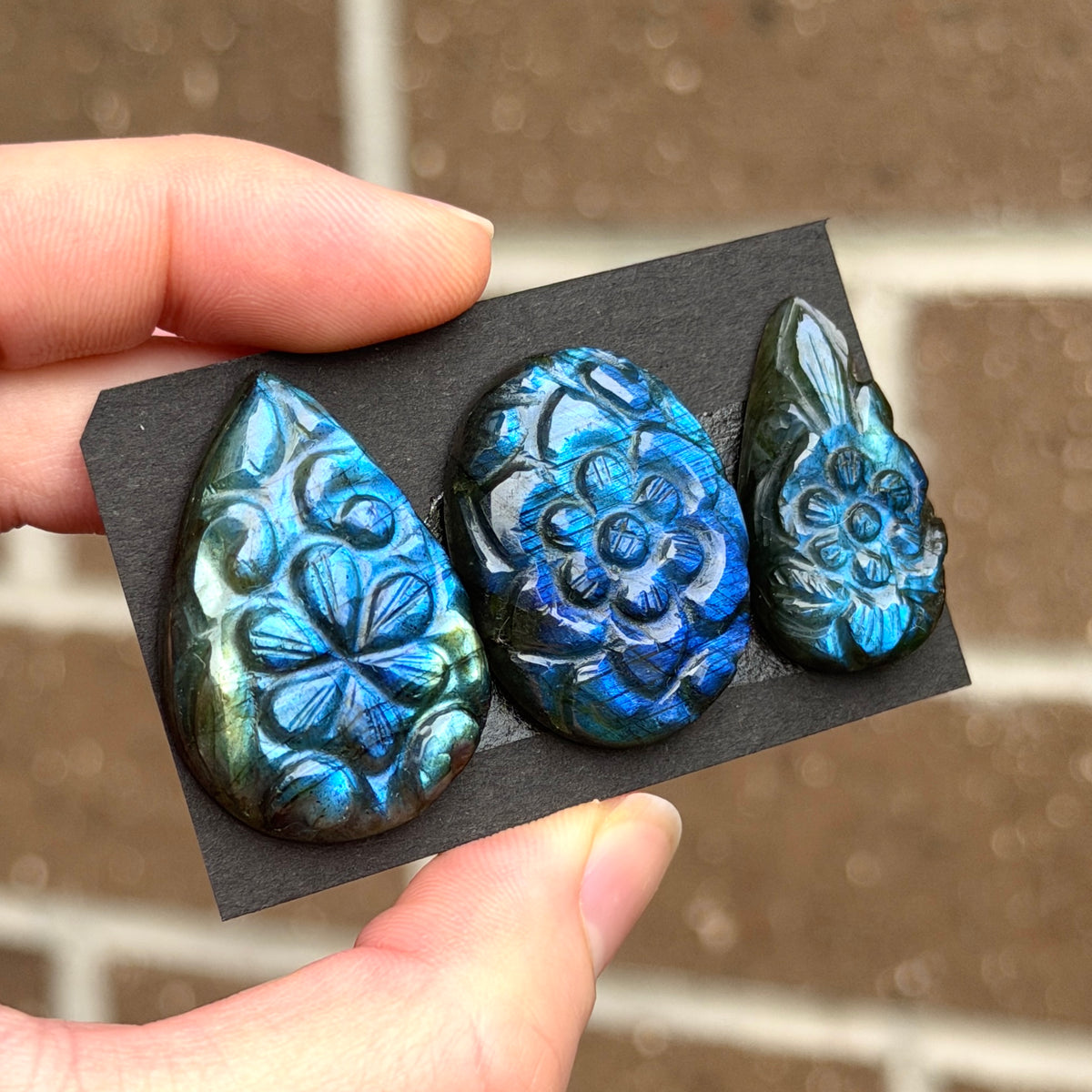 Blue Labradorite Flower Carved Cabochon - Choose your Stone (W7-EY)