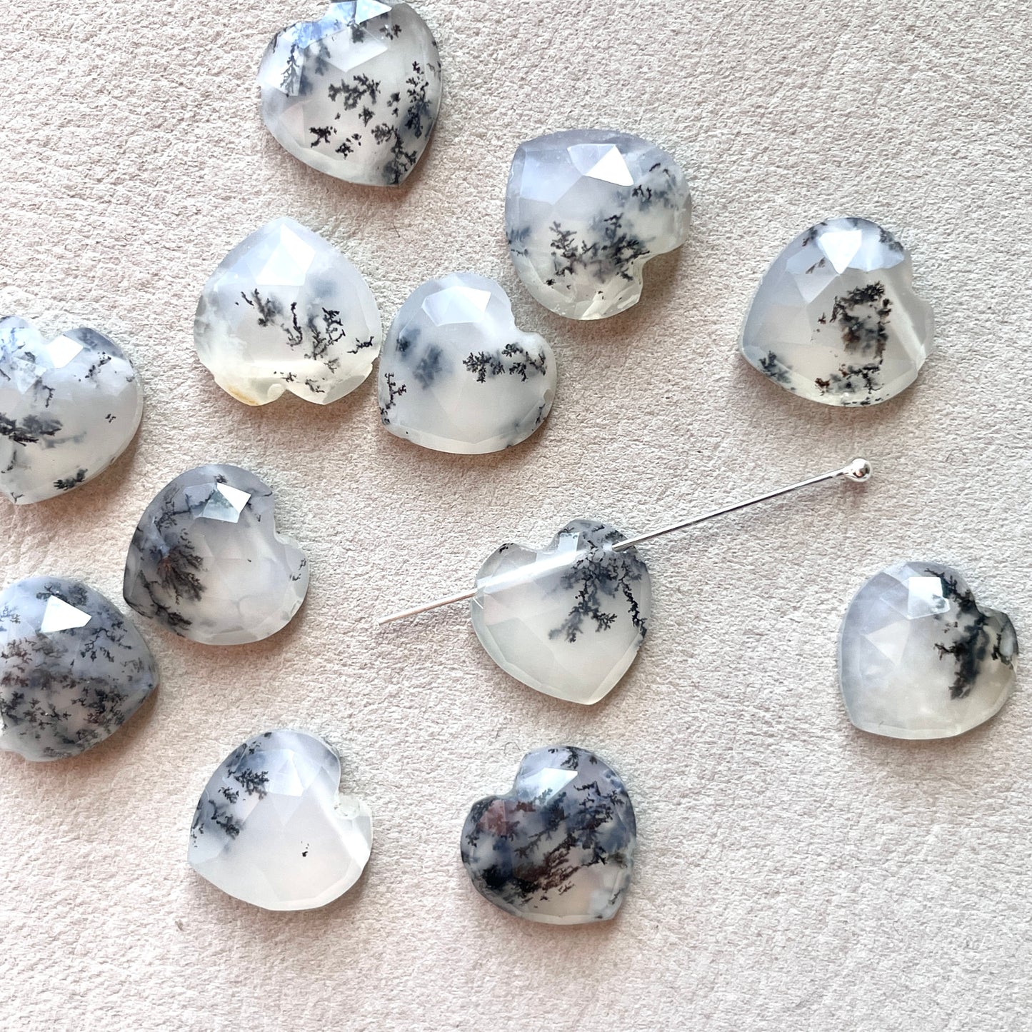 10x10mm Dendritic Agate Heart Briolette Beads (Rose Cut) - Choose your Stone (W10)