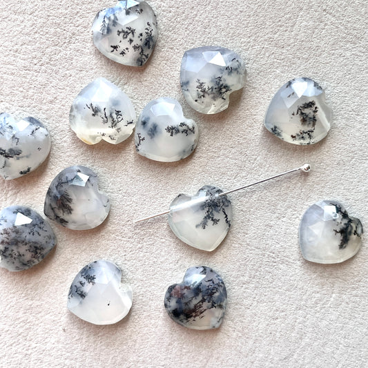 10x10mm Dendritic Agate Heart Briolette Beads (Flat back) - Choose your Stone (W10)