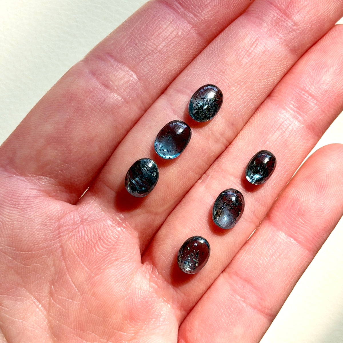6pcs Teal Moss Kyanite Cabochons Smooth Oval - 7-8mm (FULL LOT) (W14)