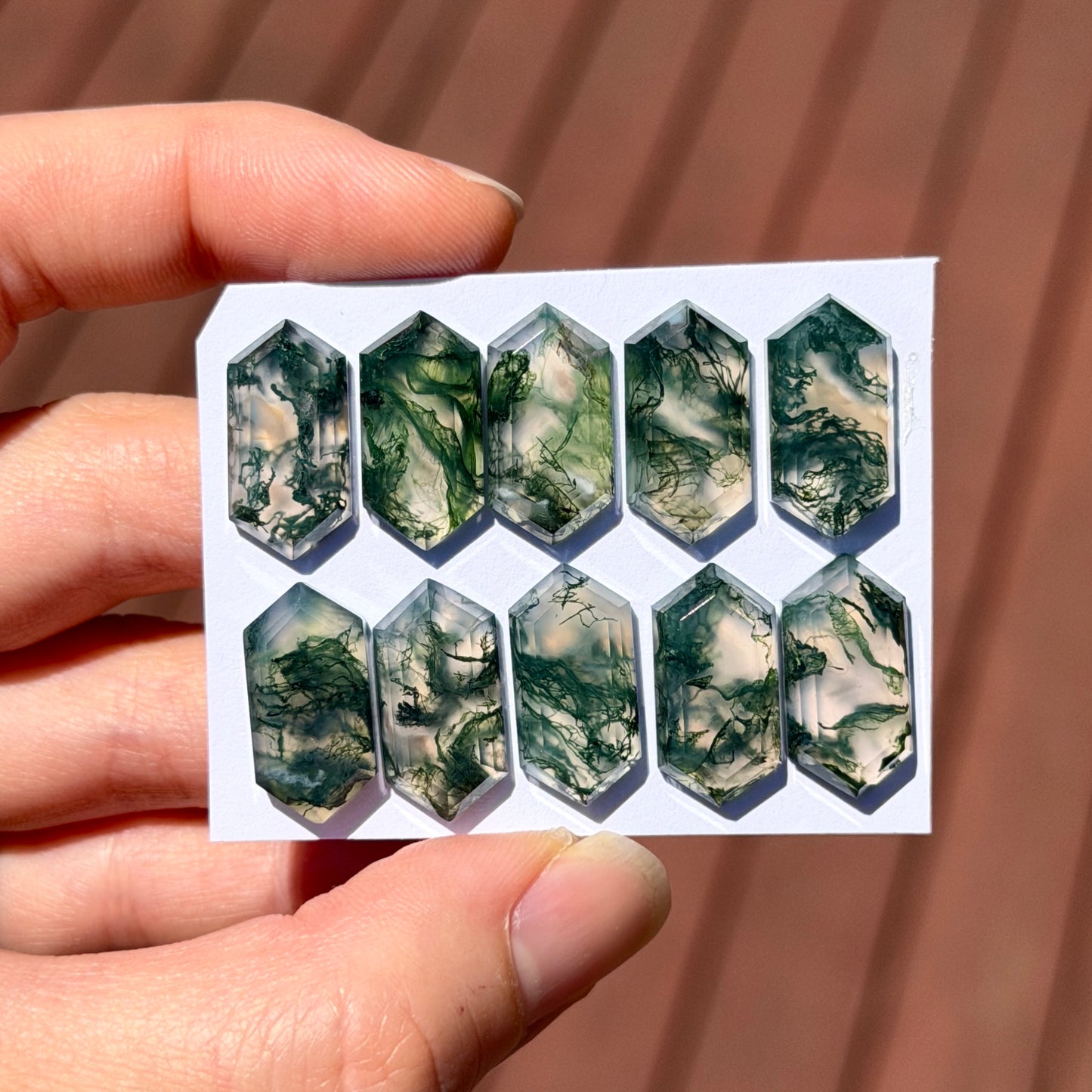 Moss Agate Long Hexagonal Cabochon Smooth (18x9mm) - Choose your Stone (W12)