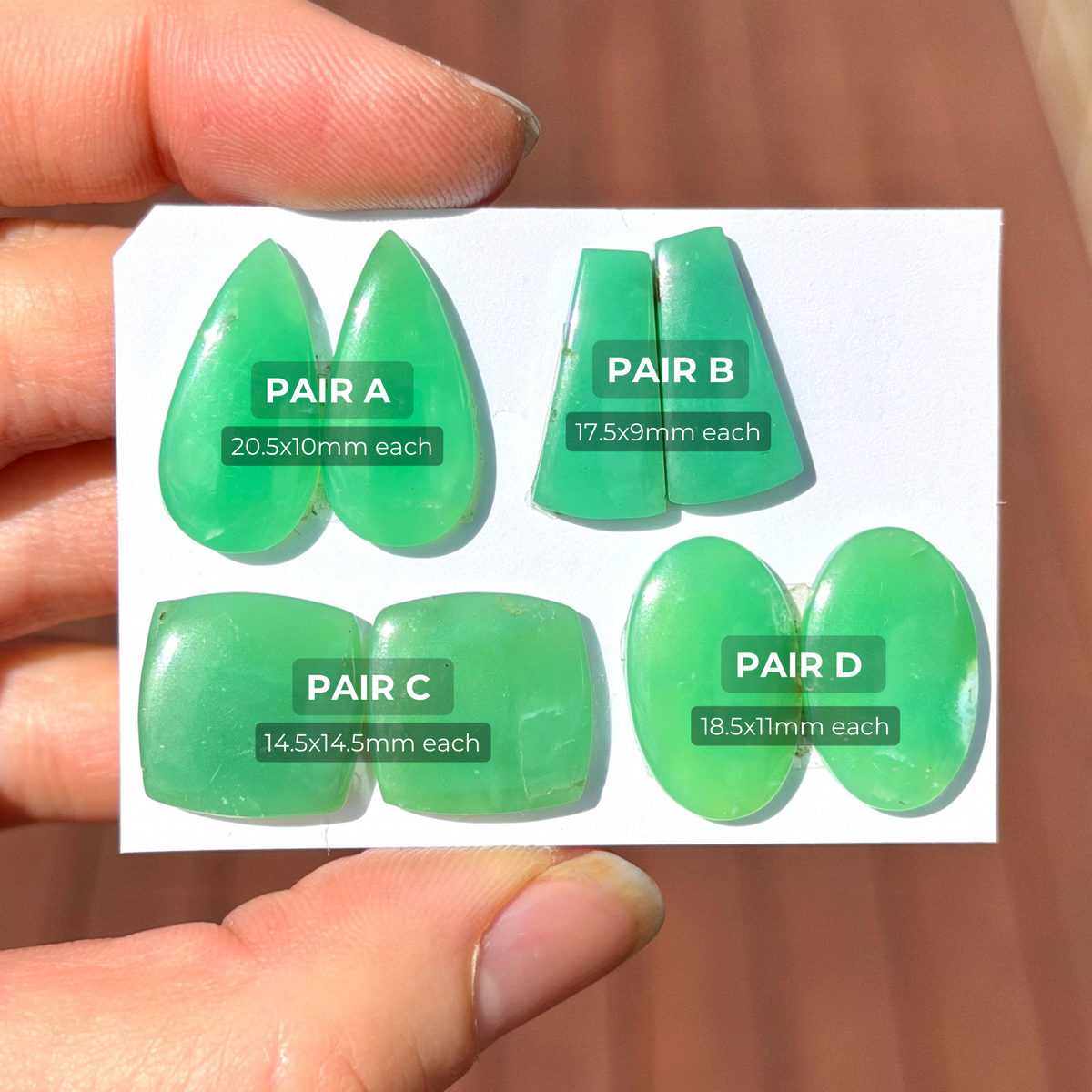 Australian Chrysoprase Cabochon Pairs, Smooth - Choose your Pair (W10)