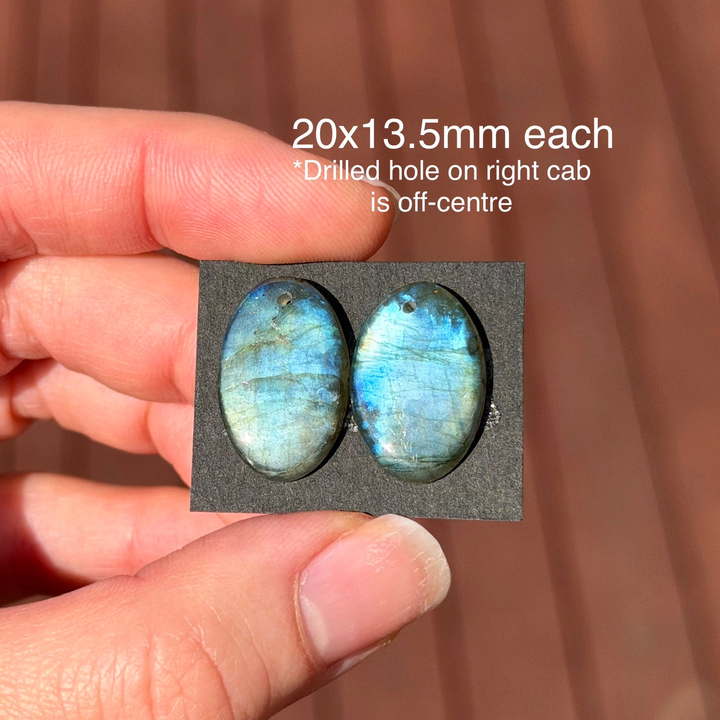 DRILLED Blue/Silver Labradorite Oval Cabochon Pair - 20 x 13.5mm (W9)