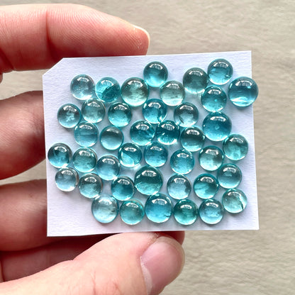 6-8mm Blue & Green Apatite Round Cabochons Smooth - Set of 3 (E13)