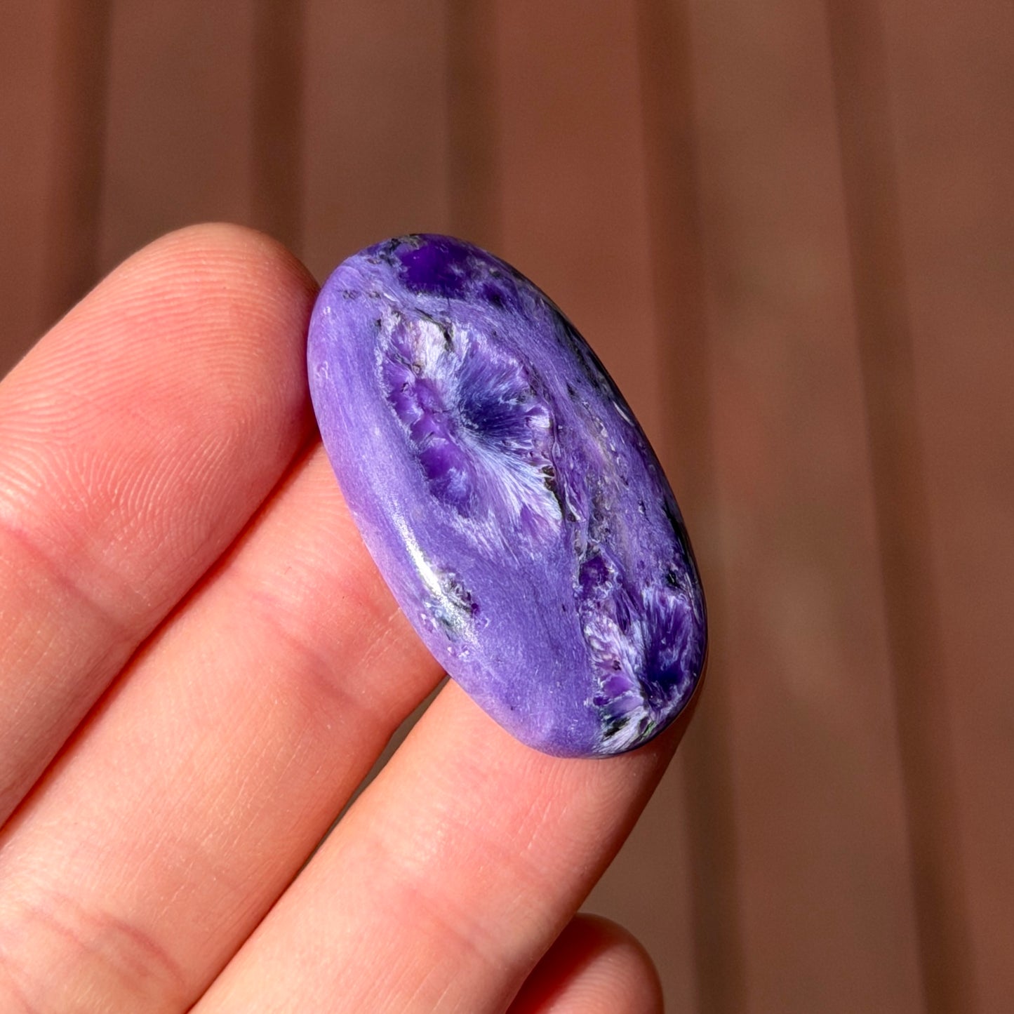 ‘Flower’ Chatoyant Charoite Oval Cabochon - 32.5 x 17mm - W13