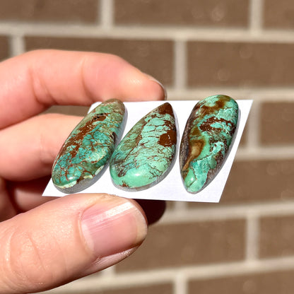 33-36mm Light Green & Earth Brown Hubei Turquoise Cabochon Smooth (Backed) - Choose your Stone (W15)