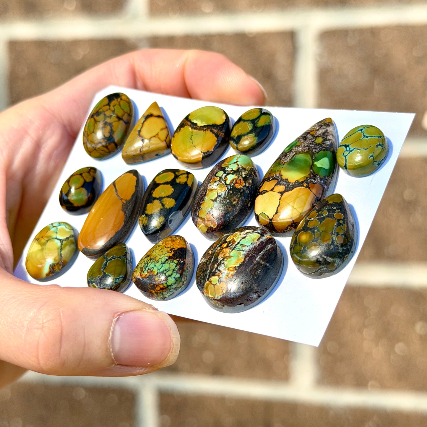 Treasure Mountain Hubei Turquoise (Green & Brown) Cabochon Smooth (Backed) - Choose your Stone (W10-EY)