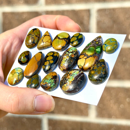 Treasure Mountain Hubei Turquoise (Green & Brown) Cabochon Smooth (Backed) - Choose your Stone (W10-EY)