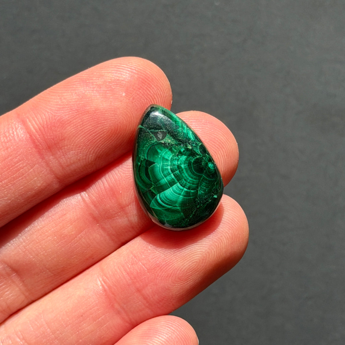 ‘Half Bloom' Chatoyant Velvet Malachite Teardrop Cabochon - 22mm x 14.5mm (W17)