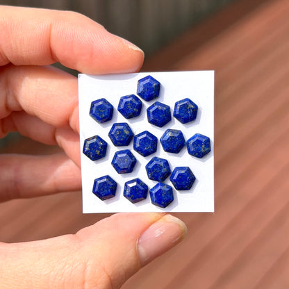 6mm Lapis Lazuli Cabochon Hexagonal Step cut - Set of 3 (W3-EY)