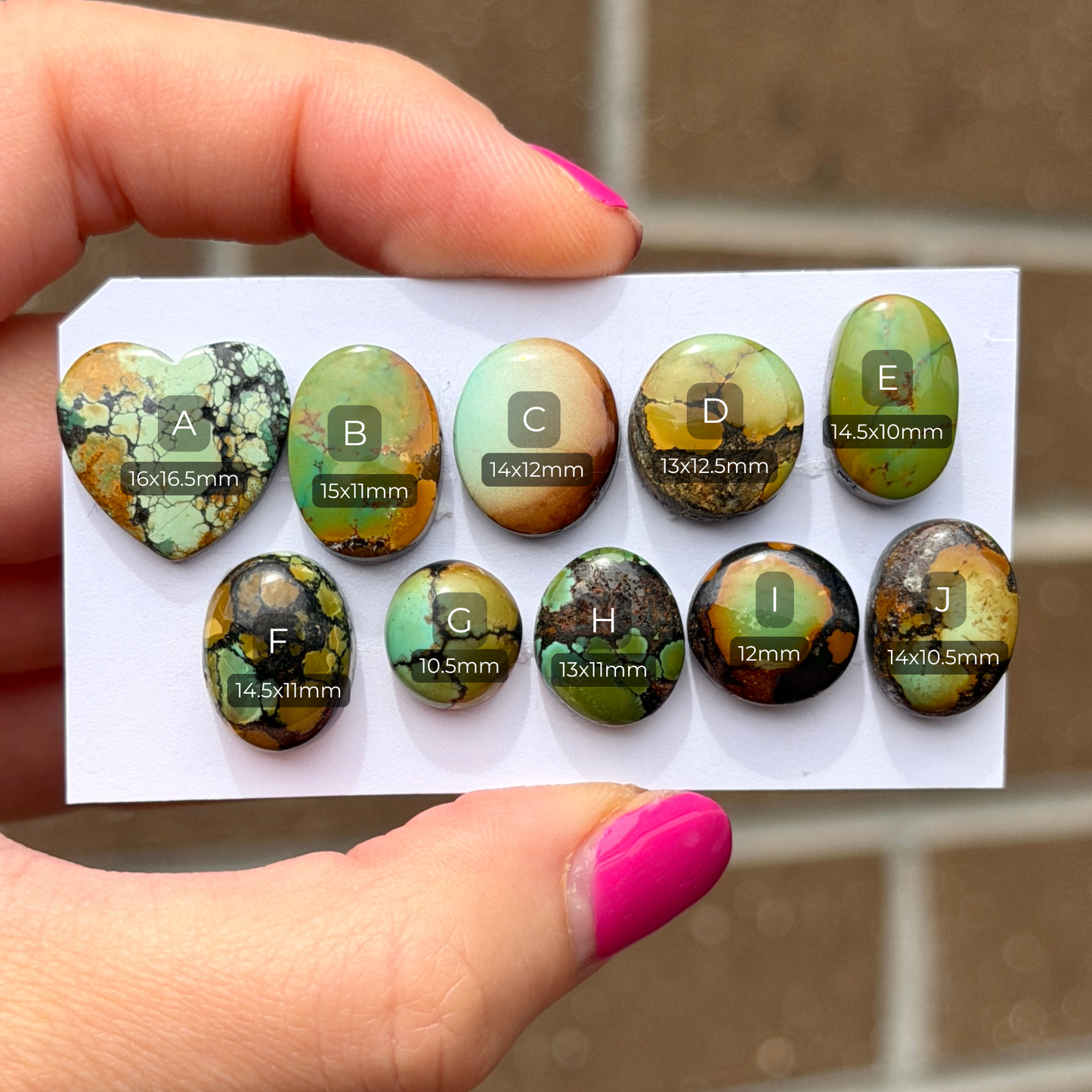 10-16mm Green Bamboo Mountain Hubei Turquoise Cabochon Smooth (Backed) - Choose your Stone (W8)