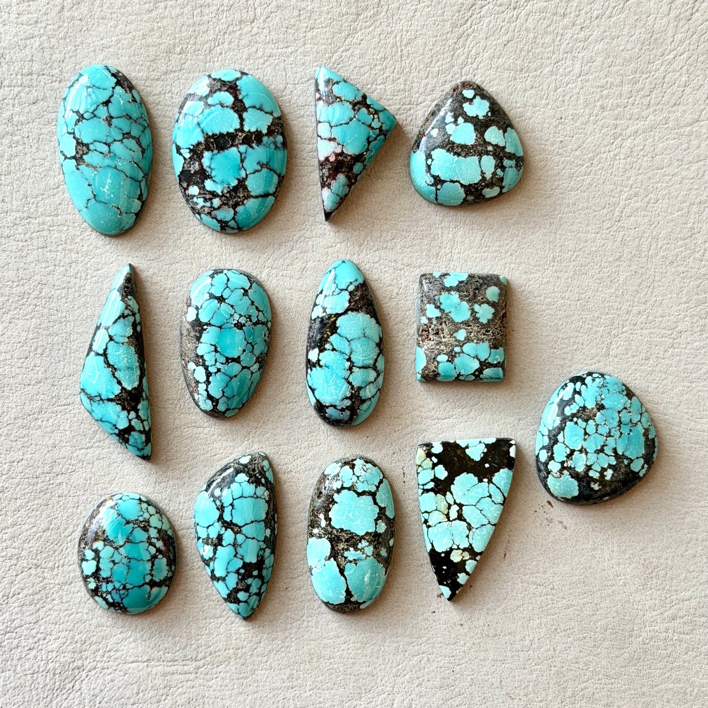 Medium Blue (with Black Spiderweb Matrix) Hubei Turquoise Cabochon Smooth (Backed) - Choose your Stone (W12)