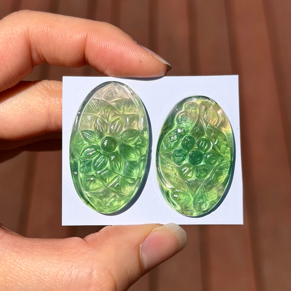 Green Fluorite Flower Carved Oval Cabochon - Choose your Stone (W17)