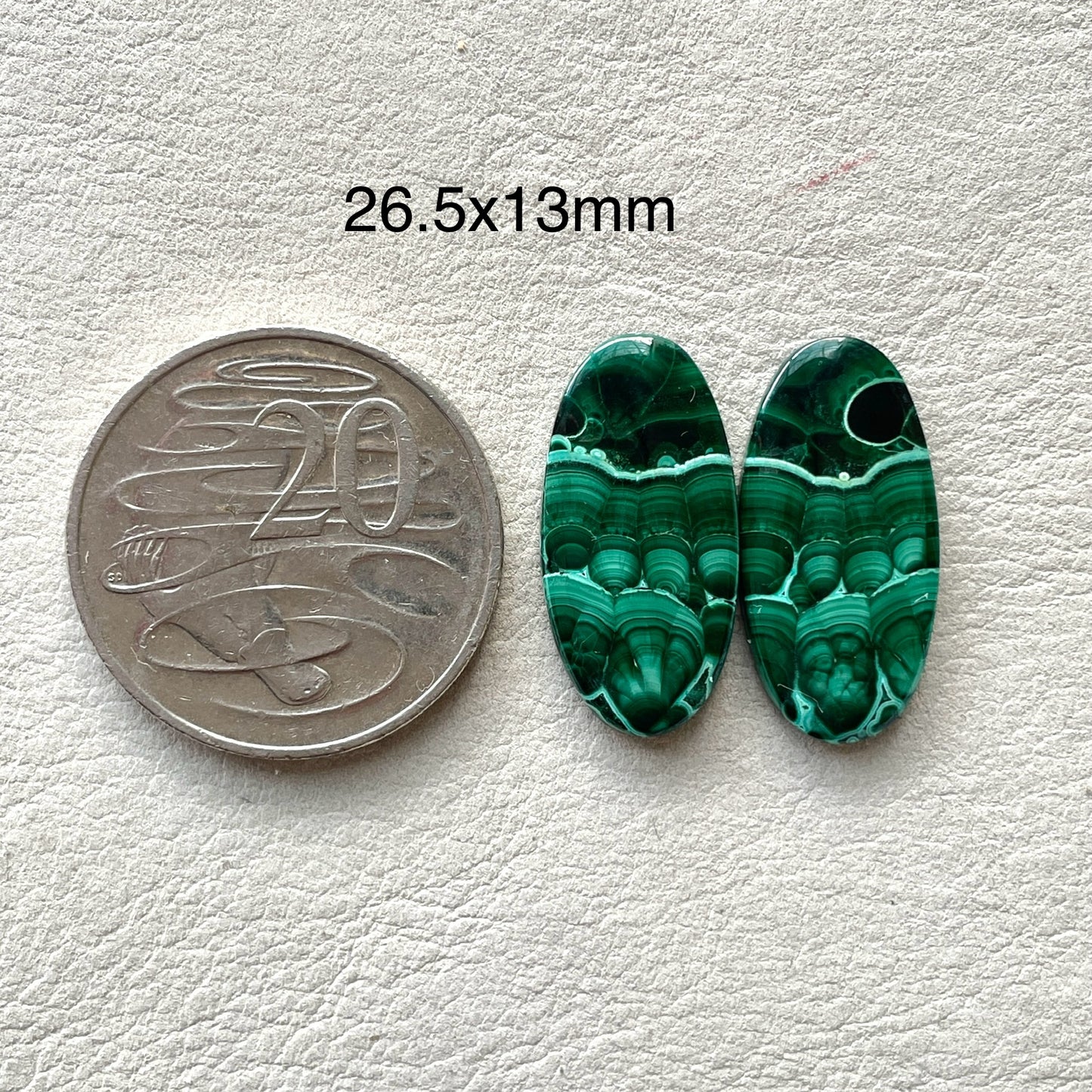 Malachite Cabochon Pair - Oval 26.5mm x 13mm (W7)