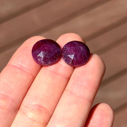 Ruby Cabochon Pair Round Rose cut - 14mm - W7