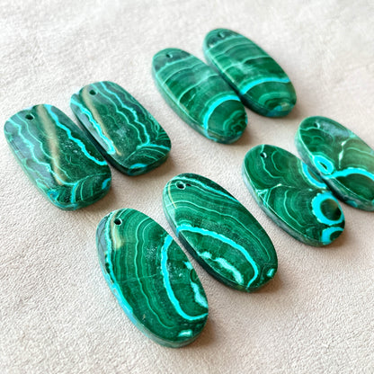 DRILLED Malachite Chrysocolla Cabochon Pairs - Choose your Pair (W6)