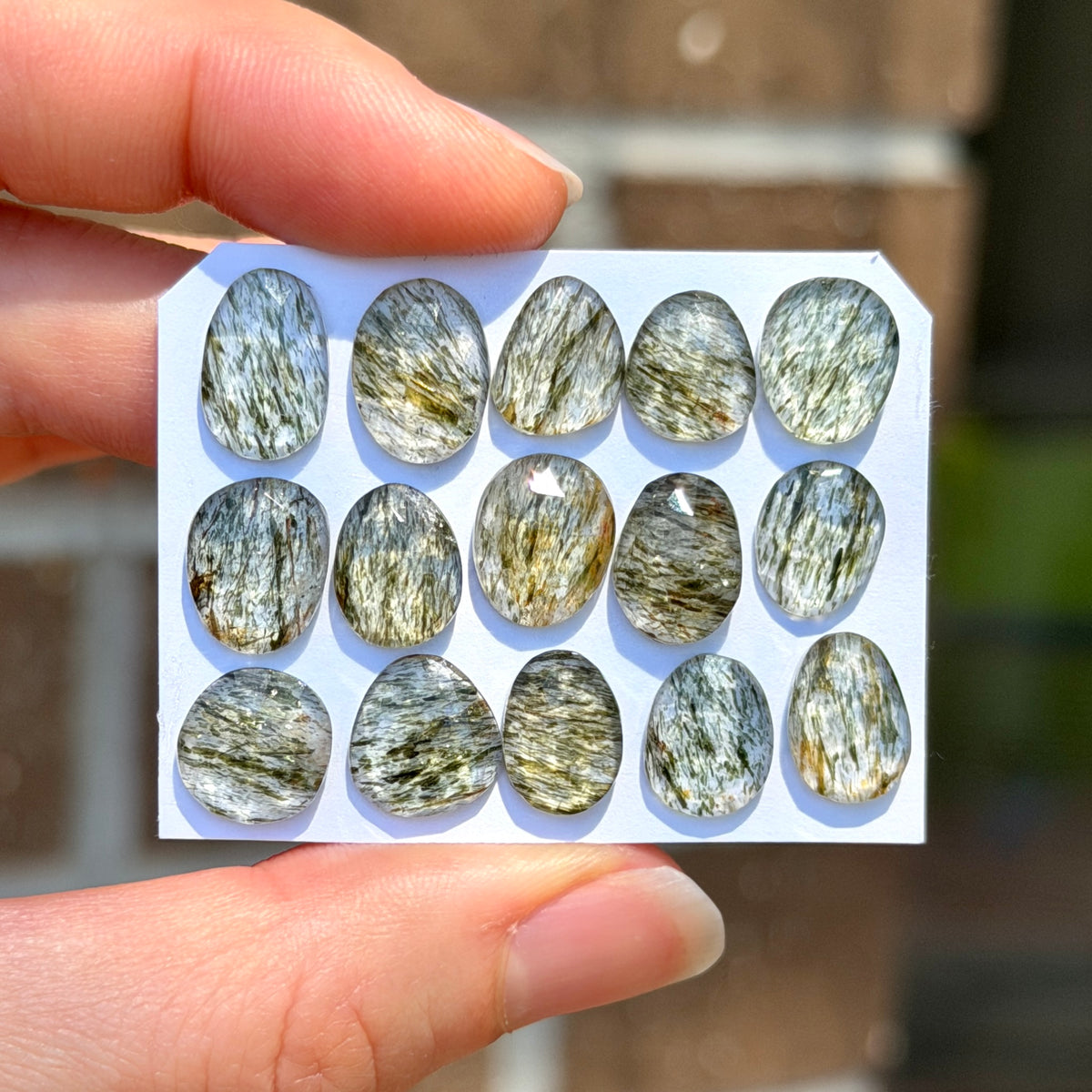 10-12mm Green Rutilated Quartz Cabochon Rose cut - Choose your Stone (W5)