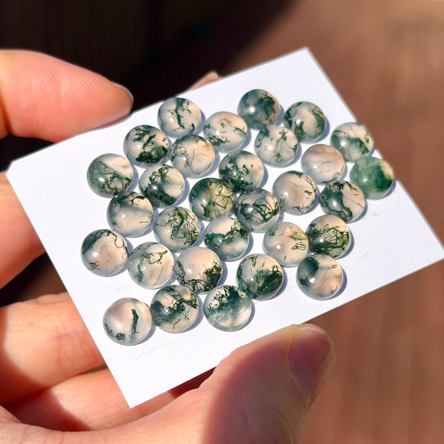 8mm Green Moss Agate Cabochons Round, Smooth - Set of 3 (W8)