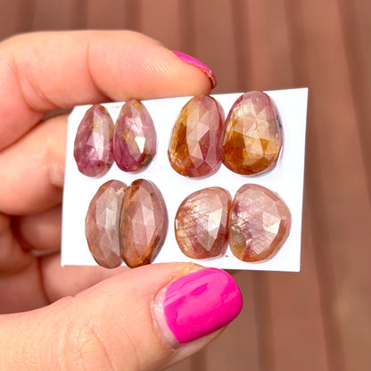 Pink/Yellow Silky Sapphire Cabochon Pairs Rosecut - Choose your Pair (W13)