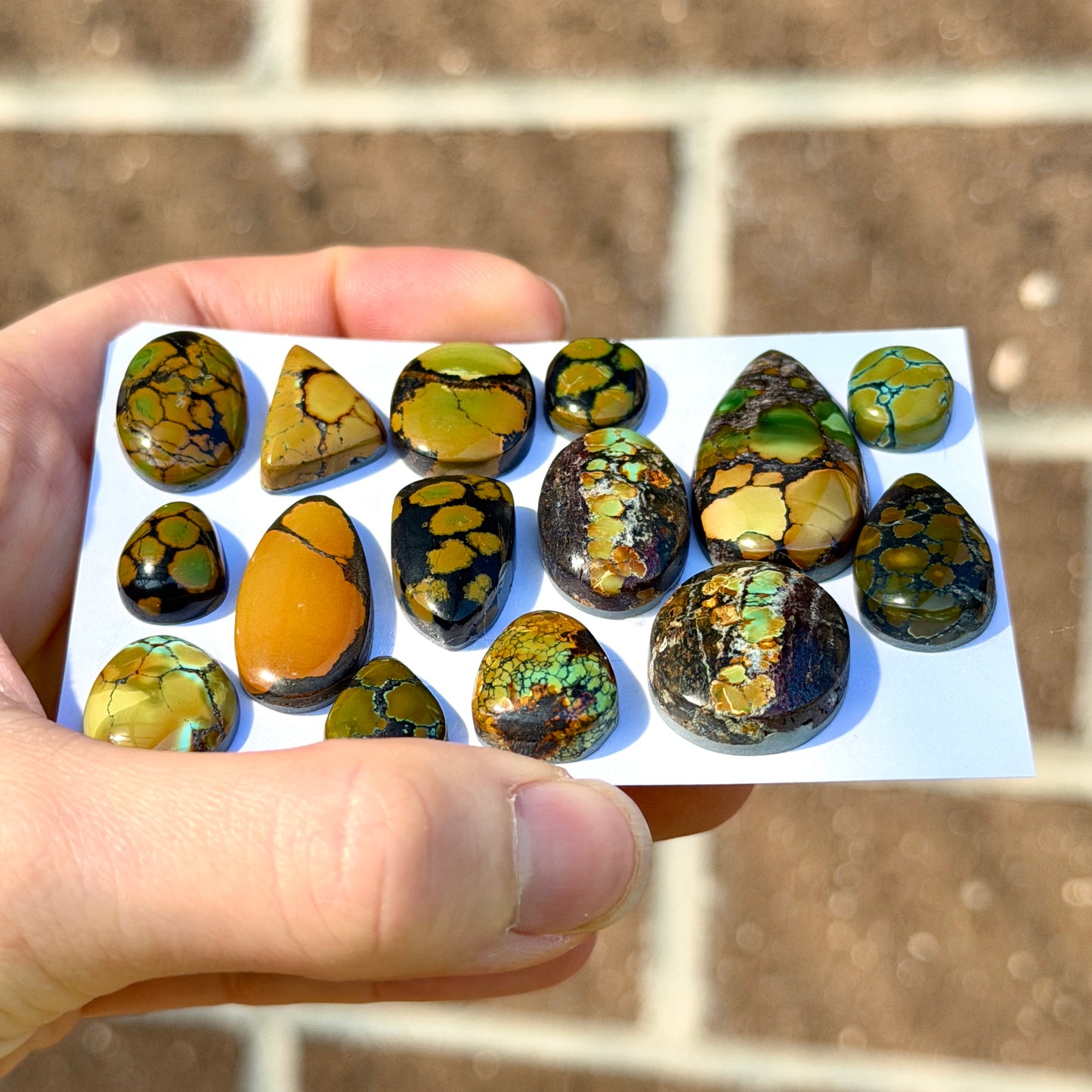 Treasure Mountain Hubei Turquoise (Green & Brown) Cabochon Smooth (Backed) - Choose your Stone (W10-EY)