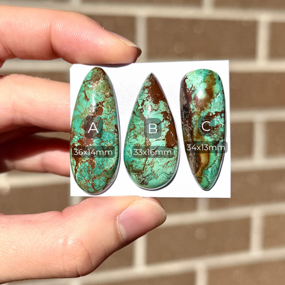 33-36mm Light Green & Earth Brown Hubei Turquoise Cabochon Smooth (Backed) - Choose your Stone (W15)