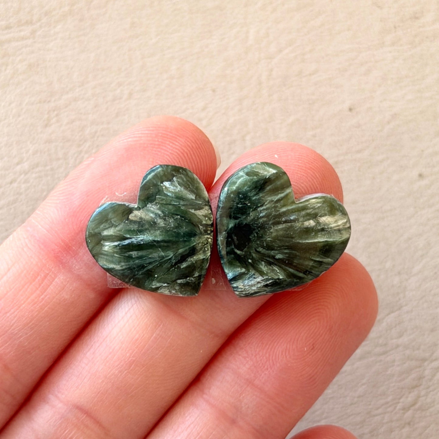 Seraphinite (Chatoyant) Cabochon Pair - Heart 16.5mm x 17mm (W14)