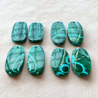 DRILLED Malachite Chrysocolla Cabochon Pairs - Choose your Pair (W6)