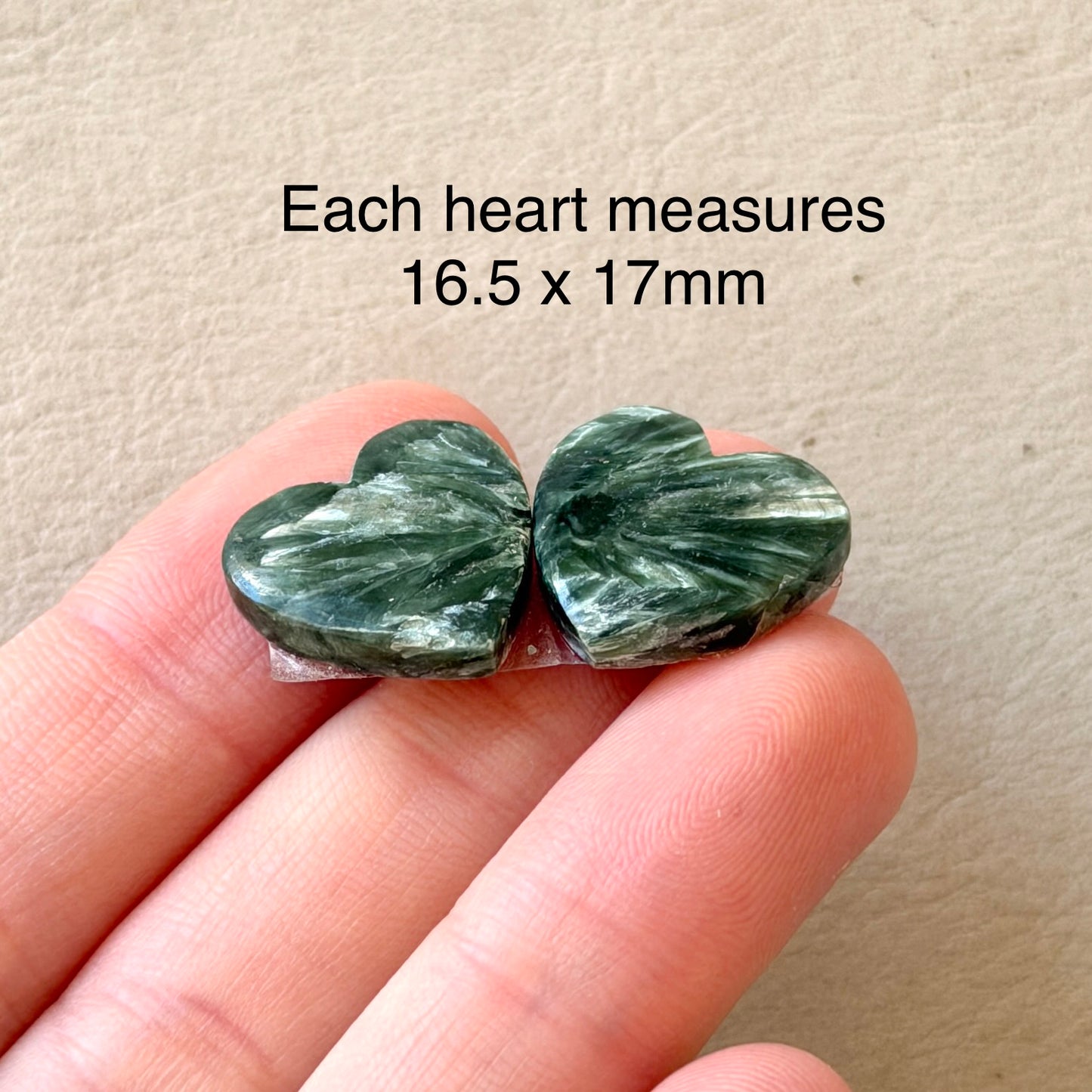Seraphinite (Chatoyant) Cabochon Pair - Heart 16.5mm x 17mm (W14)