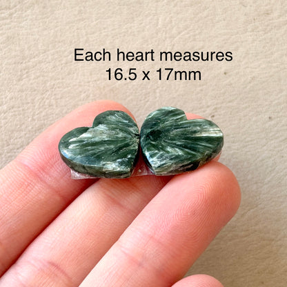 Seraphinite (Chatoyant) Cabochon Pair - Heart 16.5mm x 17mm (W14)