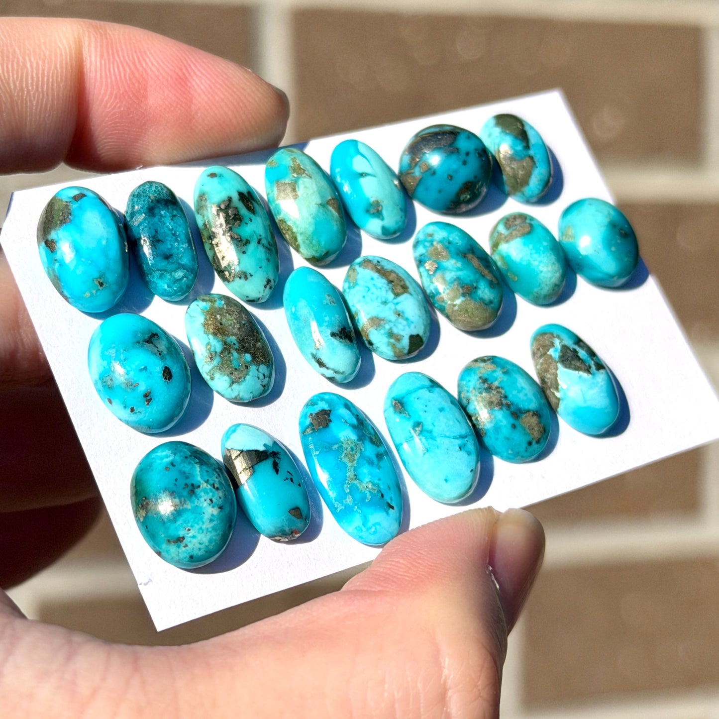10-17mm Mini Morenci Turquoise with Pyrite Cabochon Smooth - Choose your Stone (W16)
