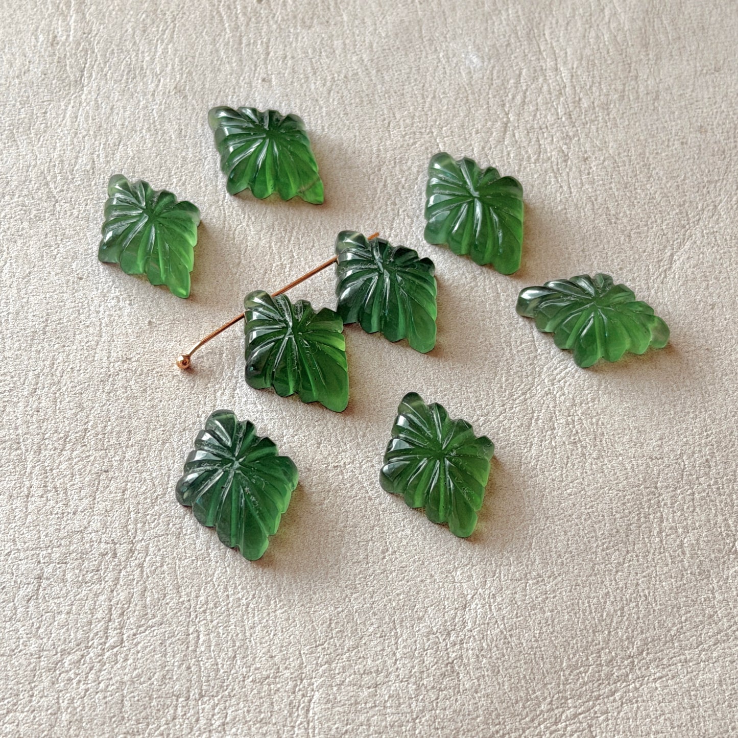 14x10mm Carved Serpentine (Kite-shape) Briolettes (Flat back) - Set of 2 (W12)