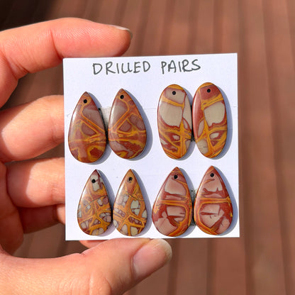 DRILLED Noreena Jasper (Australian) Cabochon Pairs - Choose your Pair (W9)