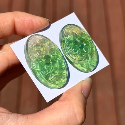 Green Fluorite Flower Carved Oval Cabochon - Choose your Stone (W17)