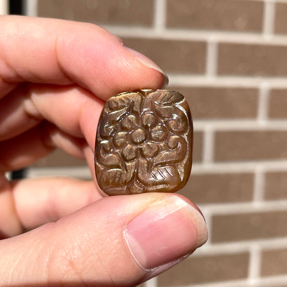 Golden Sunstone Flower Carved Rectangle Cabochon - 24.5mm x 21mm - W3