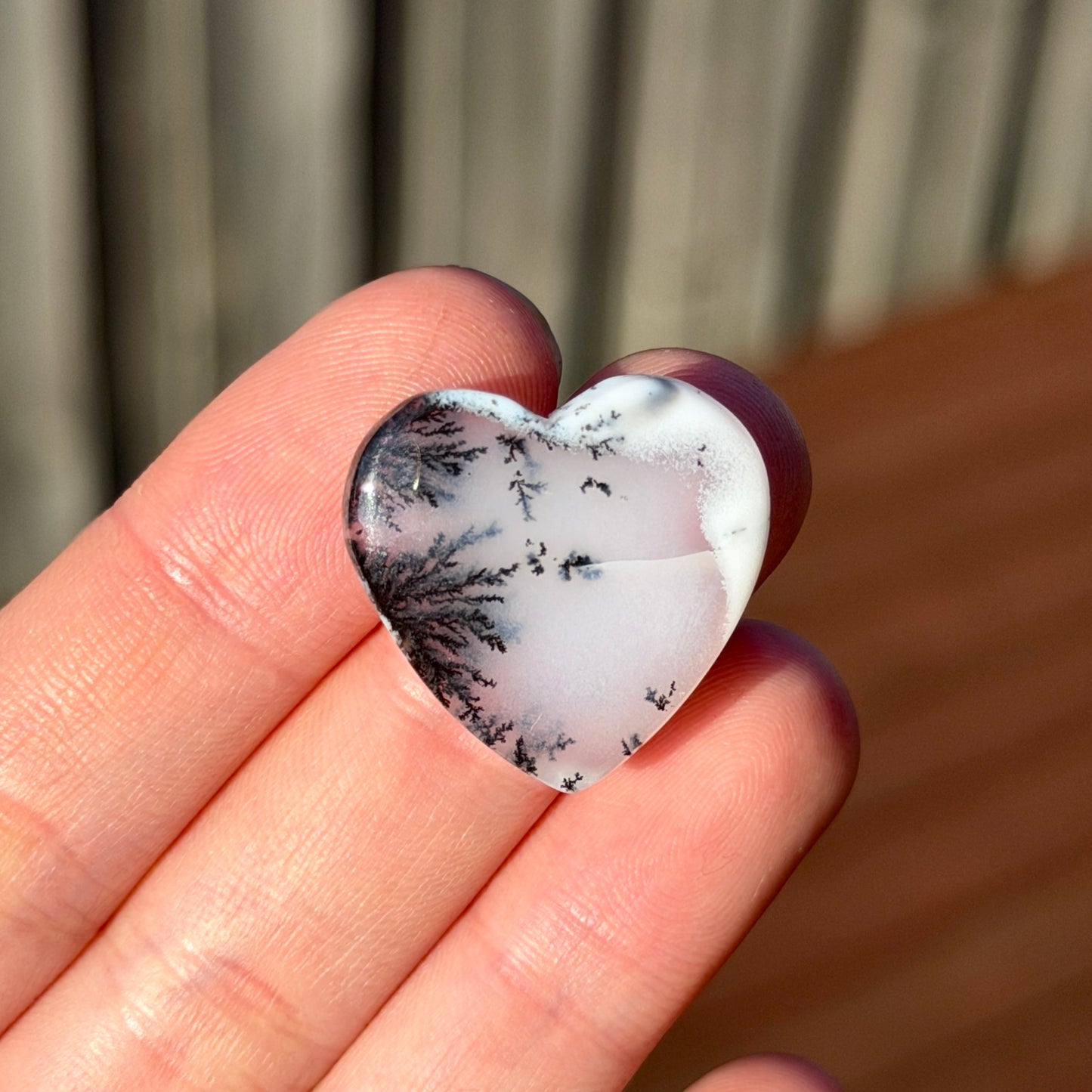 ‘Snowy Winter Branches’ Dendritic Opal Agate Heart Cabochon - 23mm x 24mm (W16)