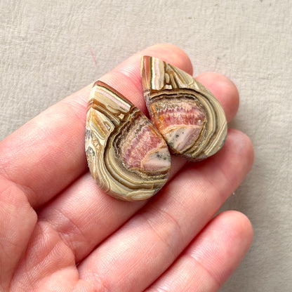Boulder Rhodochrosite Cabochon Pair - 31mm x 22.5mm (W5)