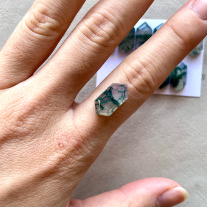 Moss Agate Long Hexagonal Cabochon Smooth (16x8mm) - Choose your Stone (W6)