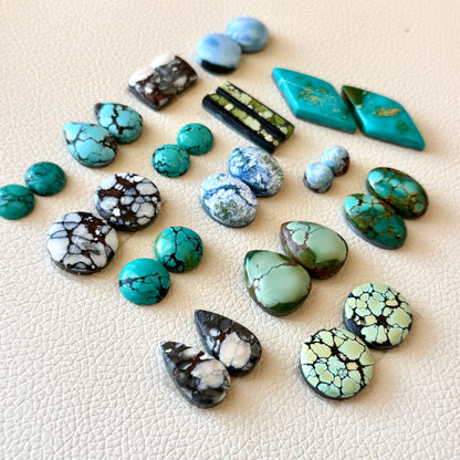 7-29mm Hubei Turquoise (Backed) Cabochon Pairs - Choose your Pair (W1)