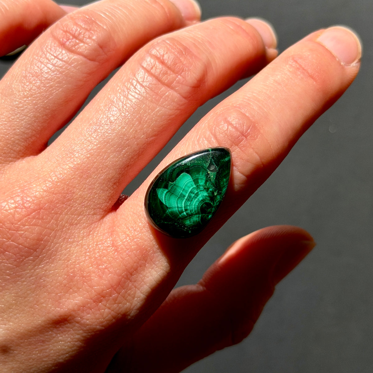 ‘Half Bloom' Chatoyant Velvet Malachite Teardrop Cabochon - 22mm x 14.5mm (W17)